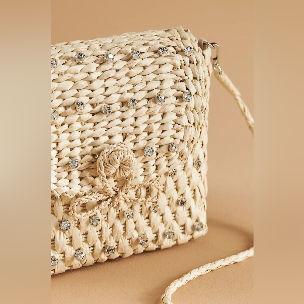 Anthropologie Embellished Straw Crossbody Bag - Picture 3 of 9